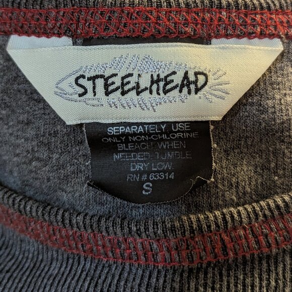 VTG 00s Y2K STEELHEAD Gray Rib Knit Red Dragon Print Short Sleeve T-Shirt Sz S - Picture 5 of 6